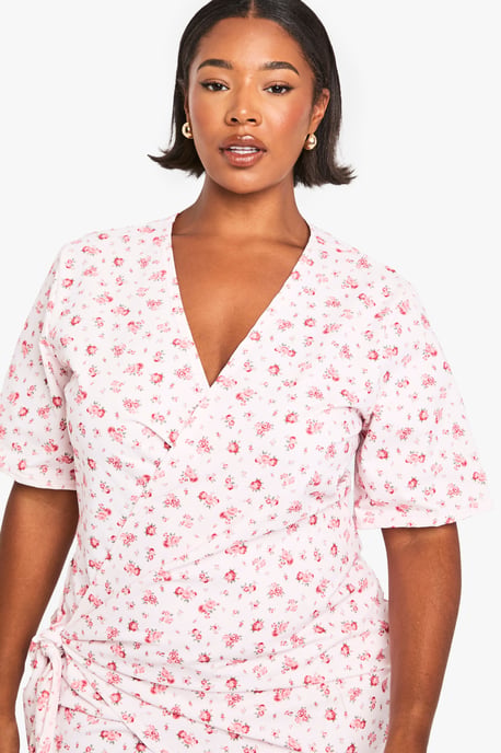 plus ditsy drop waist wrap dress - Image 4