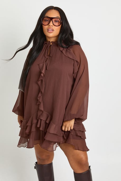 Plus Chiffon Ruffle Smock Dress - Image 1