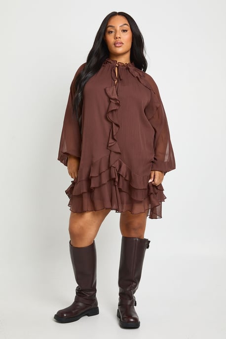Plus Chiffon Ruffle Smock Dress - Image 3