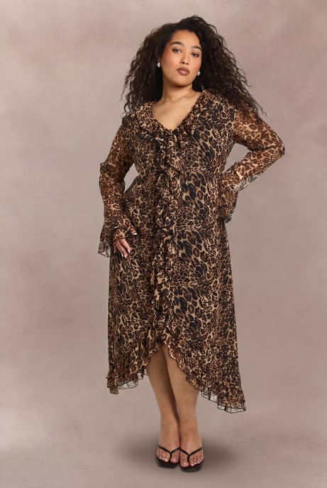 Plus Chiffon Leopard Ruffle Midaxi Dress - Image 1