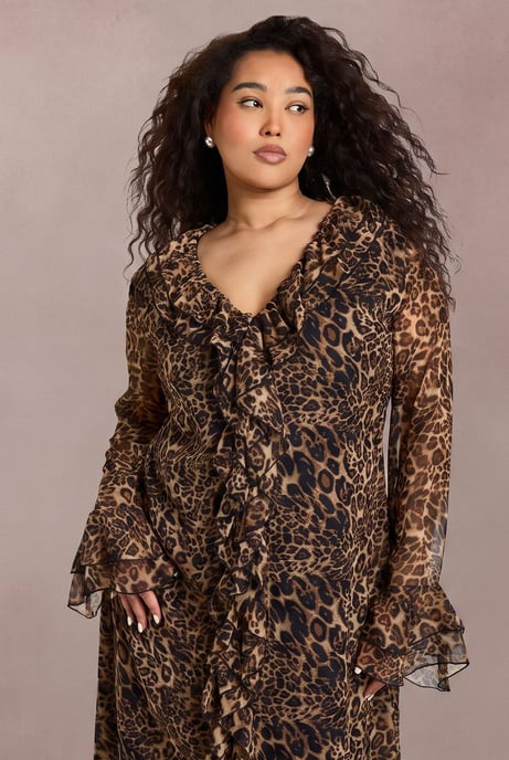 Plus Chiffon Leopard Ruffle Midaxi Dress - Image 3