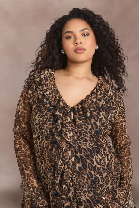 Plus Chiffon Leopard Ruffle Midaxi Dress - Image 4
