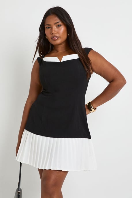 Plus Contrast Pleated Hem Dress - Image 3