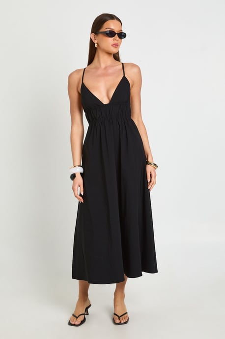 Bengaline Elasticated Waist Detail Cross Back Midaxi Dress - Image 3