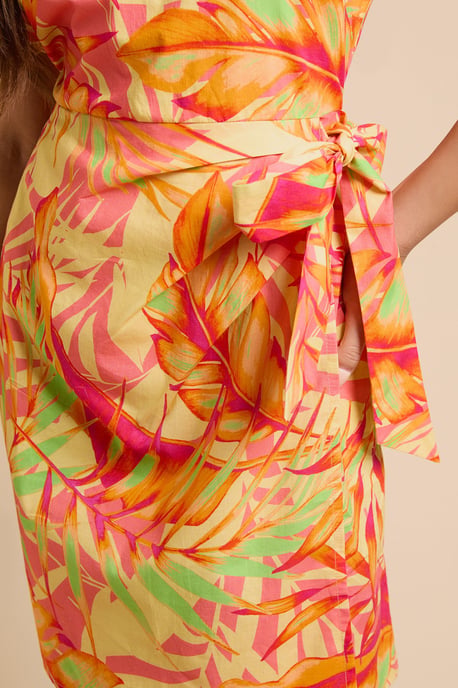 Petite Lace Trim Wrap Skirt Poplin Printed Mini Dress - Image 5