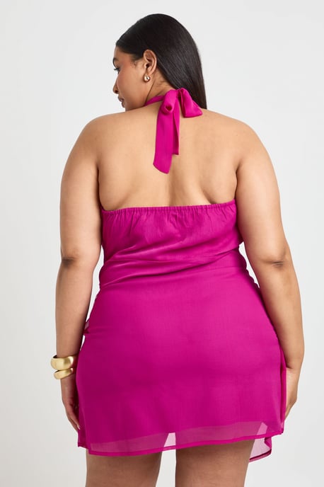 Plus Chiffon Wrap Cowl Neck Mini Dress - Image 2