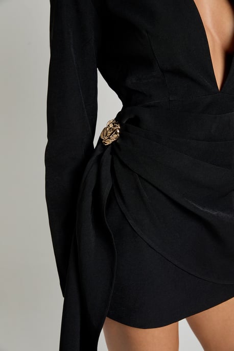 Gold Trim Wrap Detail Tailored Mini Dress - Image 4