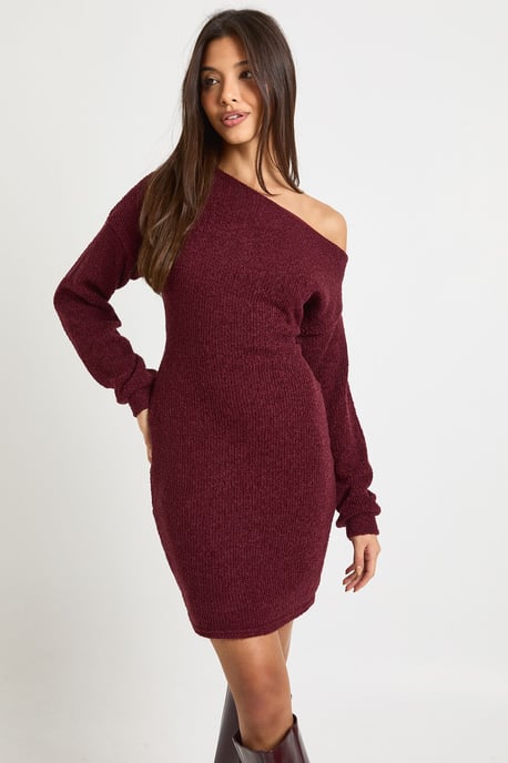 Textured Asymmetric Slouchy Mini Dress - Image 1