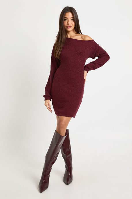 Textured Asymmetric Slouchy Mini Dress - Image 3