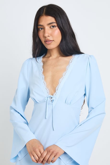 Tall Flared Sleeve Lace Trim Mini Dress - Image 4