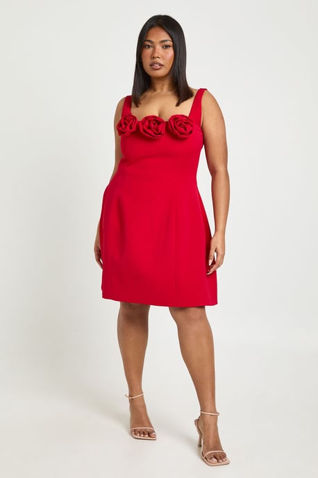 Plus 3D Corsage Tailored Strappy Mini Dress - Image 3