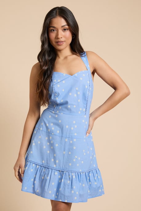 Petite Spot Lace Trim Tiered Printed Mini Dress - Image 1