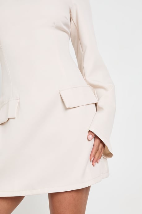 Petite Long Sleeve Slash Neck Tailored Mini Dress - Image 4