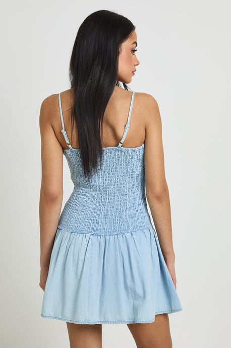 Chambray Shirred Skater Dress - Image 2