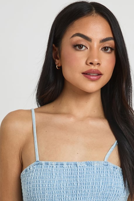 Chambray Shirred Skater Dress - Image 4