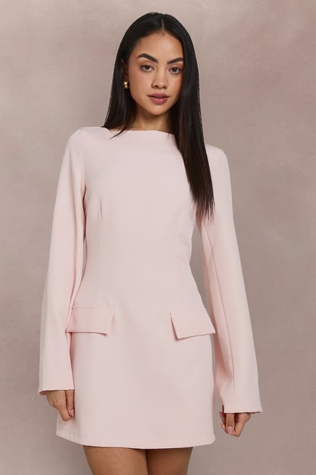 Long Sleeve Slash Neck Tailored Mini Dress - Image 2