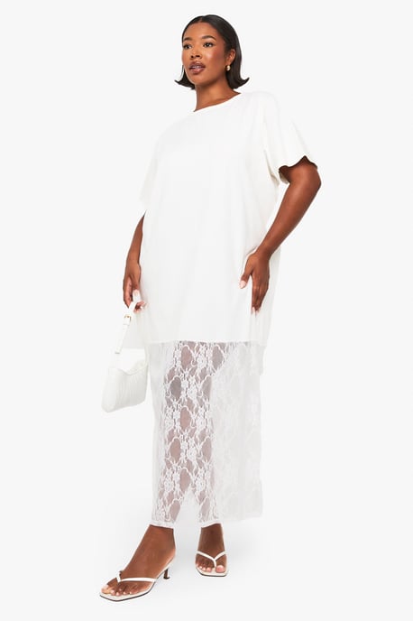 Plus Lace Detail Midaxi T-Shirt Dress - Image 1