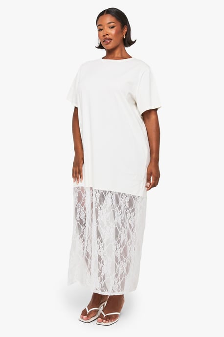Plus Lace Detail Midaxi T-Shirt Dress - Image 3