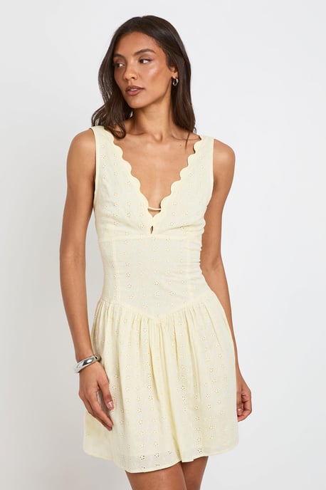Tall Broderie Scalloped Neck Corset Mini Dress - Image 1