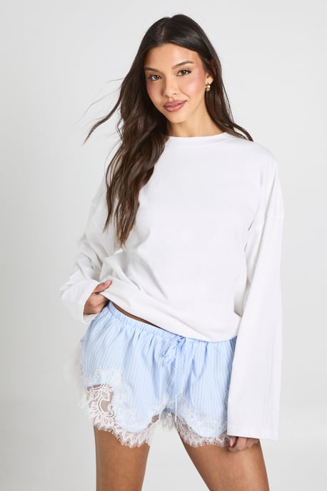 Lace Trim Stripe Flippy Shorts - Image 1