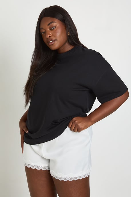 Plus Lace Trim Satin Shorts - Image 1
