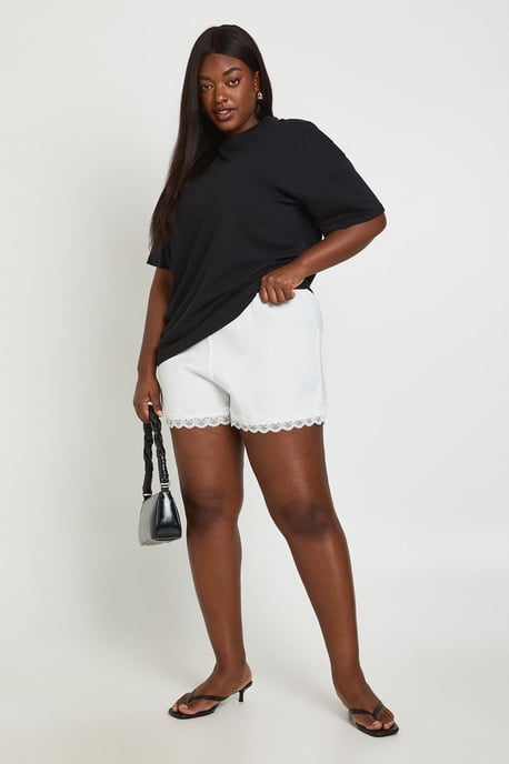 Plus Lace Trim Satin Shorts - Image 4