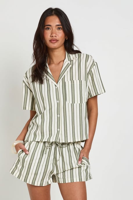 Petite Premium Linen Stripe Shorts - Image 1