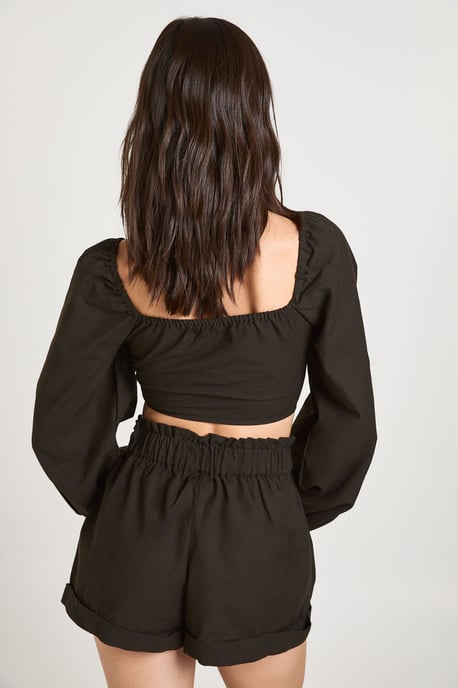 Linen Look Knot Crop & Paperbag Waist Shorts - Image 2