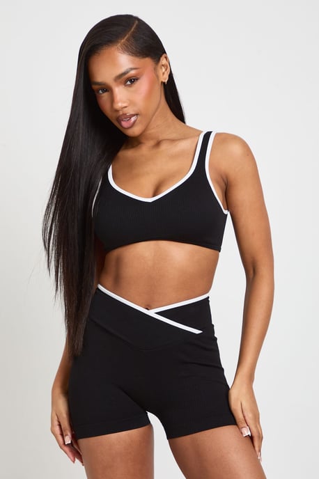 Contour Ribbed Seamless Contrast Bum Scrunch Wrap Active Shorts - Image 1