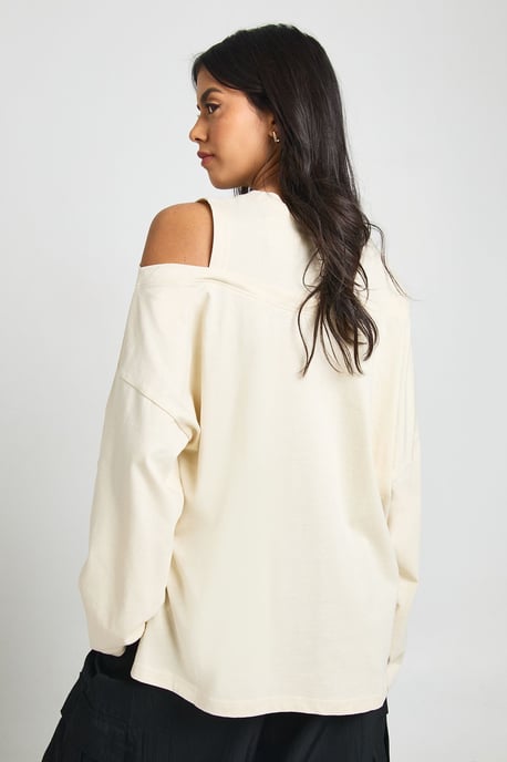 Heavy Cotton Oversized T-Shirt with Cold Shoulder - Image 2