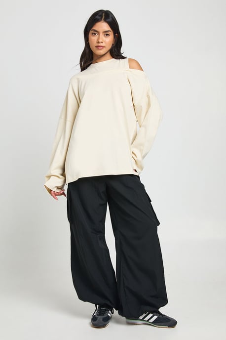 Heavy Cotton Oversized T-Shirt with Cold Shoulder - Image 3