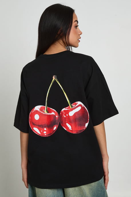 Cherry Print Front and Back Printed T-Shirt - Image 2