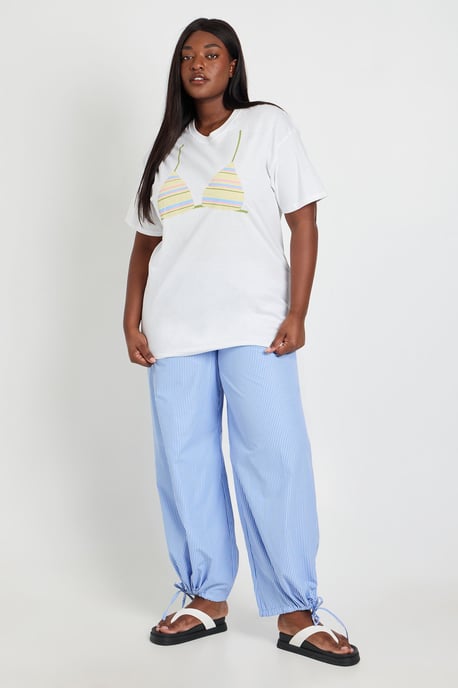 Plus Stripey Bikini Print Oversized T-Shirt - Image 3
