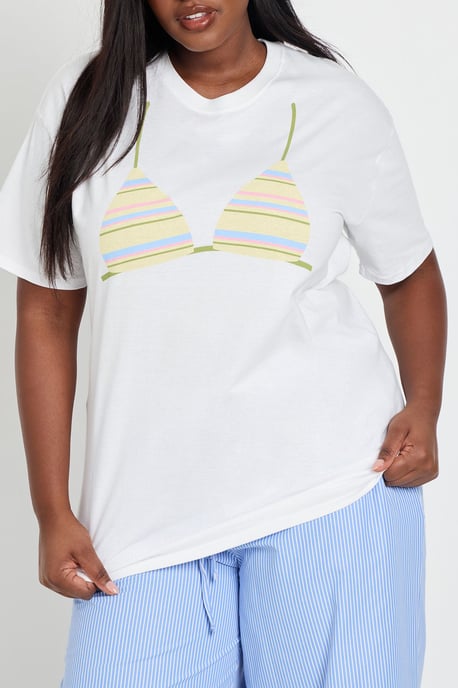 Plus Stripey Bikini Print Oversized T-Shirt - Image 4
