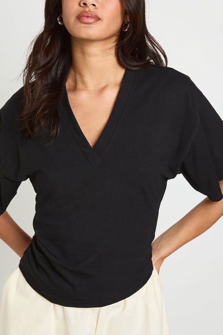 V Neck Cinched Waist T-Shirt - Image 3