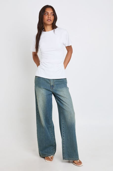 Tall Jersey Ruched Waist Cap Sleeve T-Shirt - Image 3