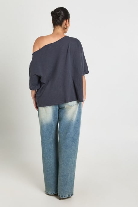 Plus Sheer Slub Off The Shoulder Oversized T-Shirt - Image 2