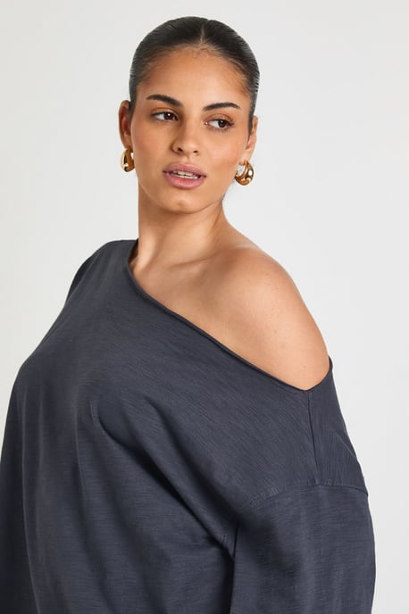 Plus Sheer Slub Off The Shoulder Oversized T-Shirt - Image 4