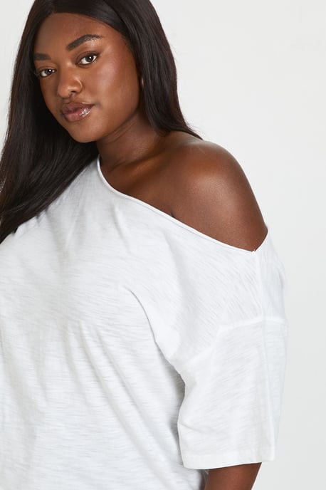 Plus Sheer Slub Off The Shoulder Oversized T-Shirt - Image 2