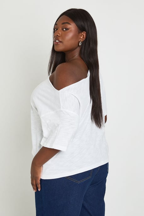 Plus Sheer Slub Off The Shoulder Oversized T-Shirt - Image 3