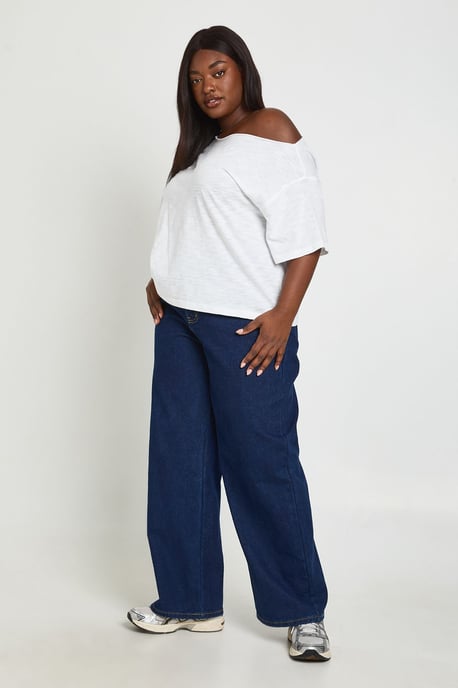 Plus Sheer Slub Off The Shoulder Oversized T-Shirt - Image 4