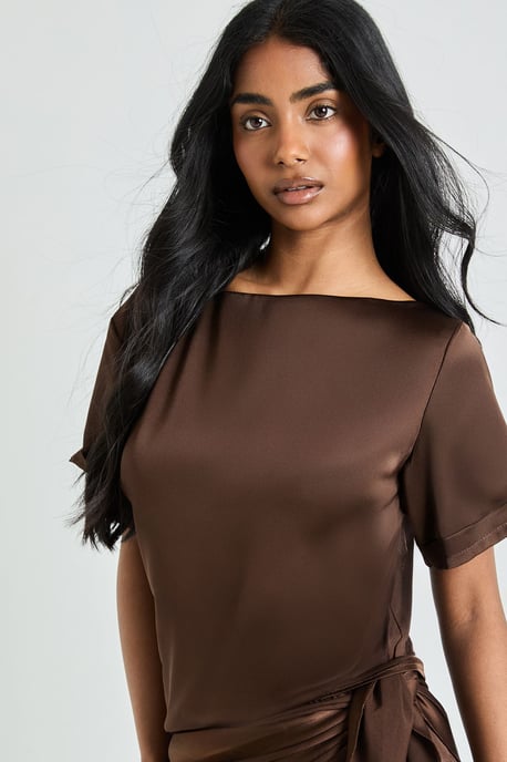 Satin Loose Fit T-Shirt With Tie Trouser Co-Ord - Image 3
