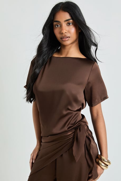 Satin Loose Fit T-Shirt With Tie Trouser Co-Ord - Image 4
