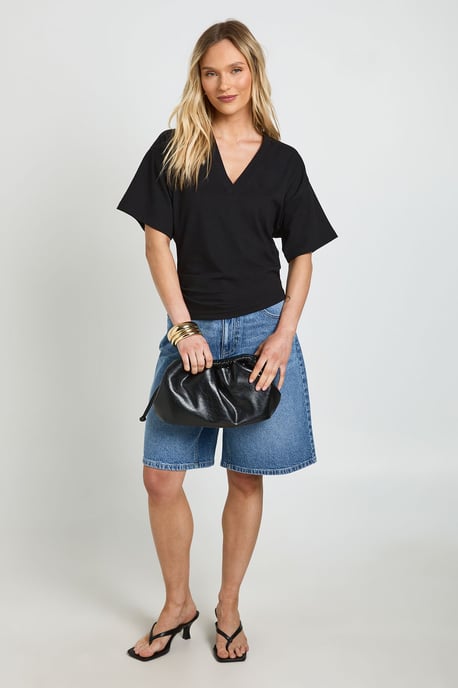 Petite V-Neck Cinched Waist T-Shirt - Image 3