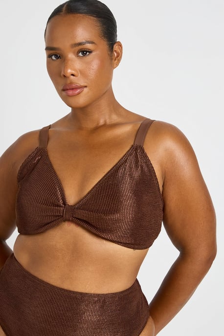 Plus Metallic Crinkle Knot Bikini Top & High Waist Bottom - Image 4