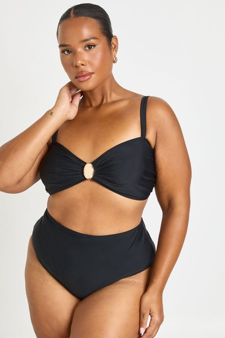 Plus Trim Detail Bikini Top & High Waist Brief Set - Image 3