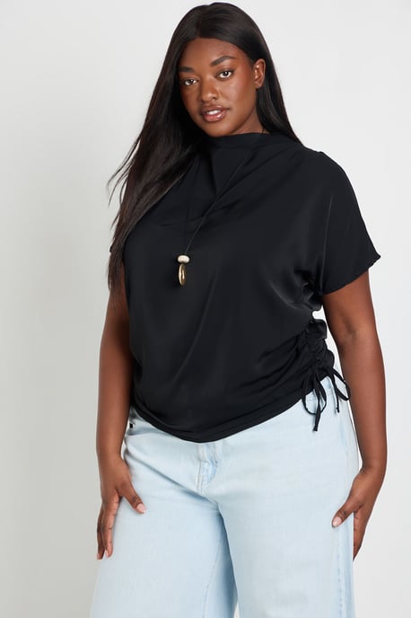 Plus Side Drape Tie Detail Blouse - Image 1