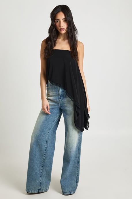 Double Layer Slinky Bandeau Asymmetric Longline Top - Image 3