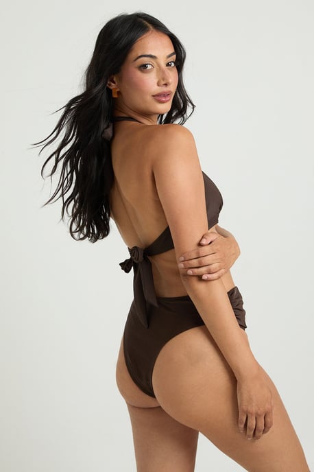 Tummy Control Wrap Detail High Waist Bikini Bottom - Image 2