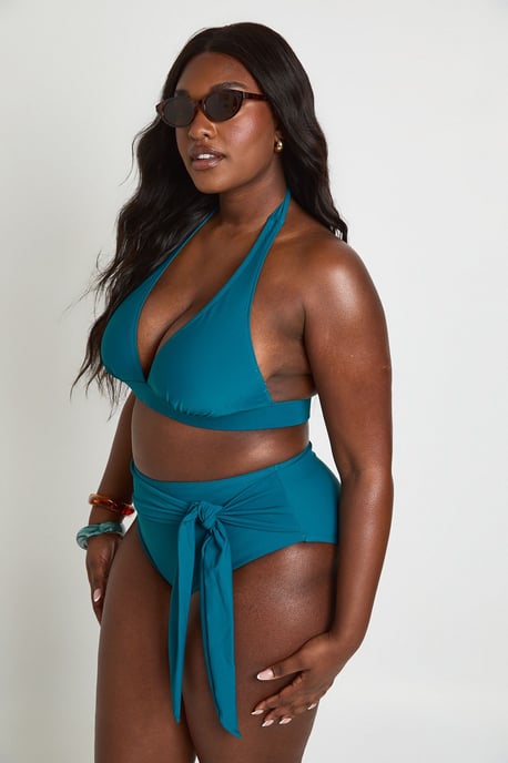 Plus Tummy Control Wrap Detail High Waist Bikini Bottom - Image 3